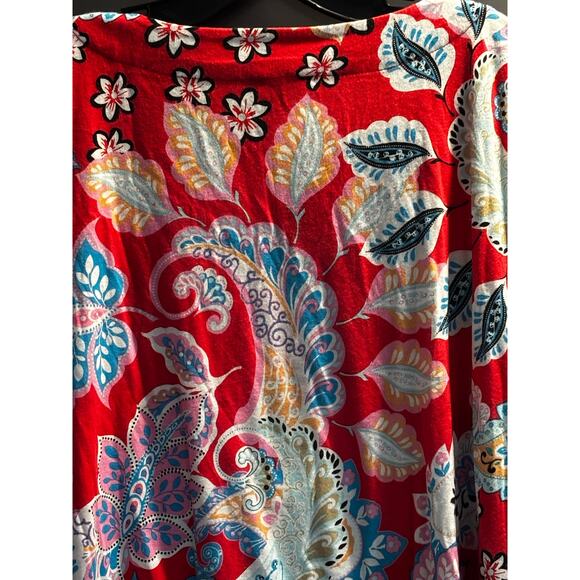 Talbots Red Paisley Tunic Top With Neckline Appliqué Details XL Boho Preppy - Picture 10 of 11